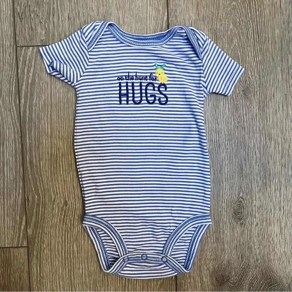 CARTERS SHORT SLEEVE EASTER BODYSUIT BLUE WHITE STRIPE 6MO